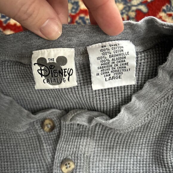 Vtg 90s The Disney Tigger Waffle Knit Henley Shirt Large Long Sleeve Gray - Picture 4 of 8